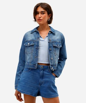 short baggy feminino jeans cintura média azul