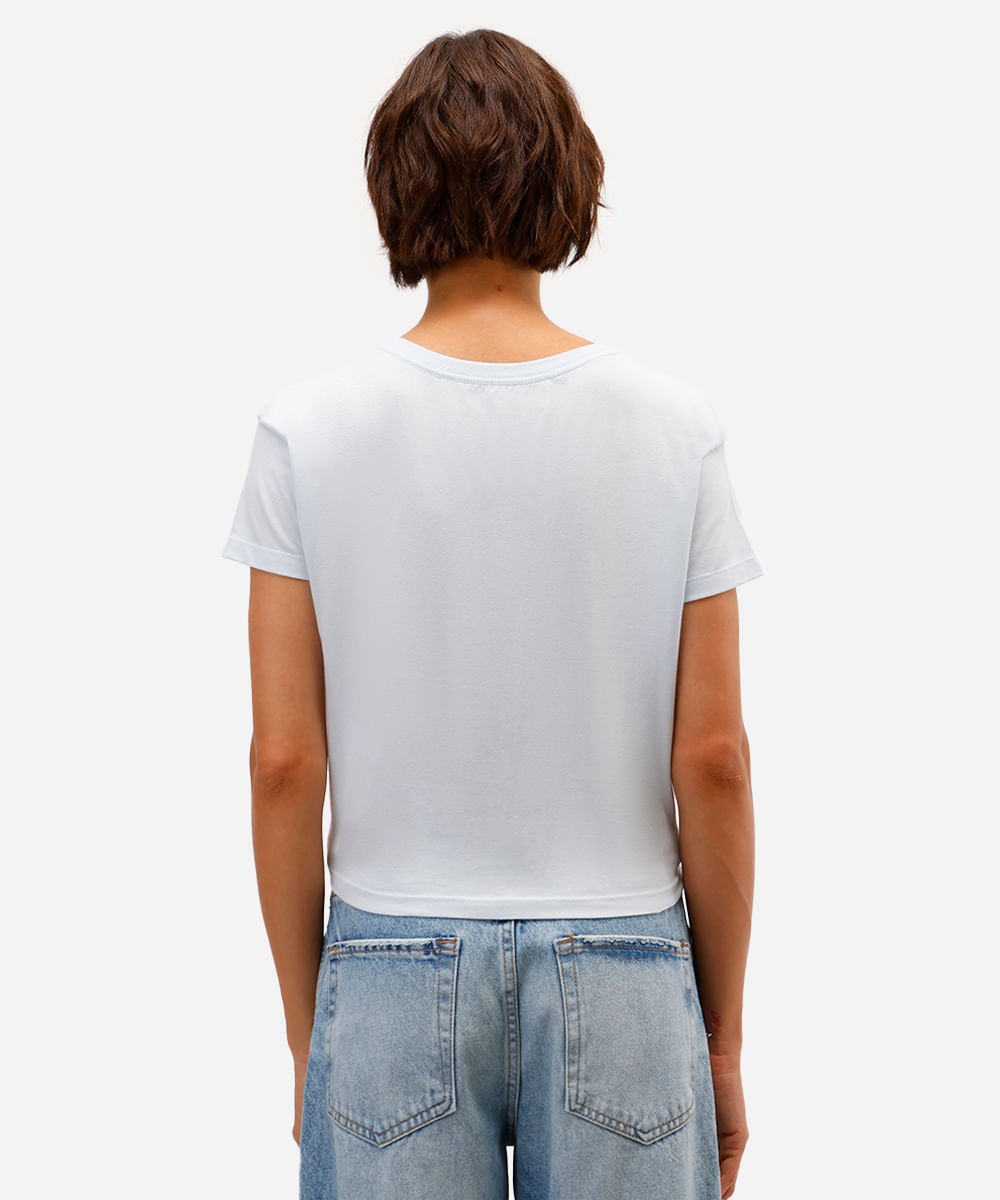 camiseta feminina de algodão stitch com amarração azul