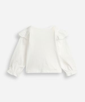 blusa infantil de algodão com babados em laise off white