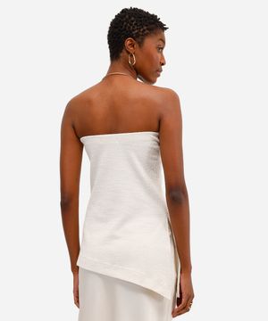 blusa sem alça feminina com linho e fenda texturizada bege