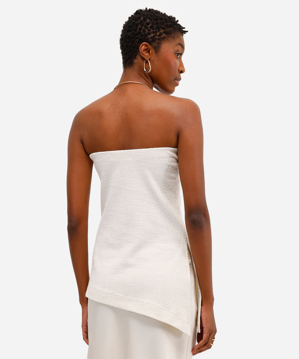 blusa sem alça feminina com linho e fenda texturizada bege