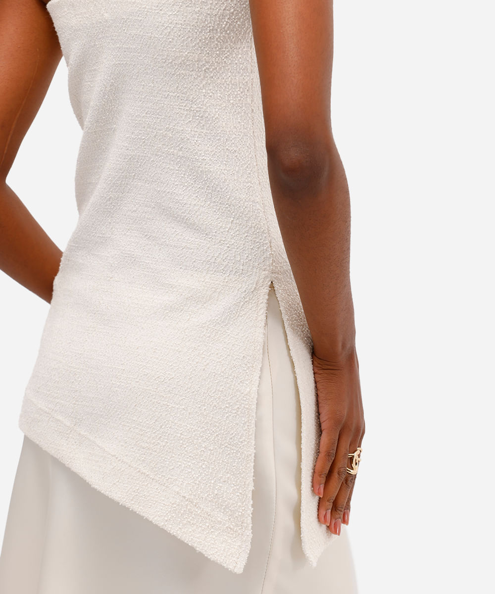 blusa sem alça feminina com linho e fenda texturizada bege