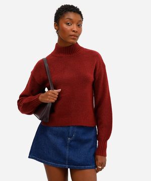 suéter feminino de tricot básico gola alta vinho