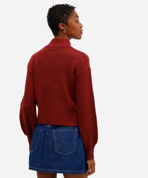 suéter feminino de tricot básico gola alta vinho