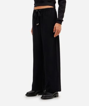 calça reta básica feminina cós elástico preta