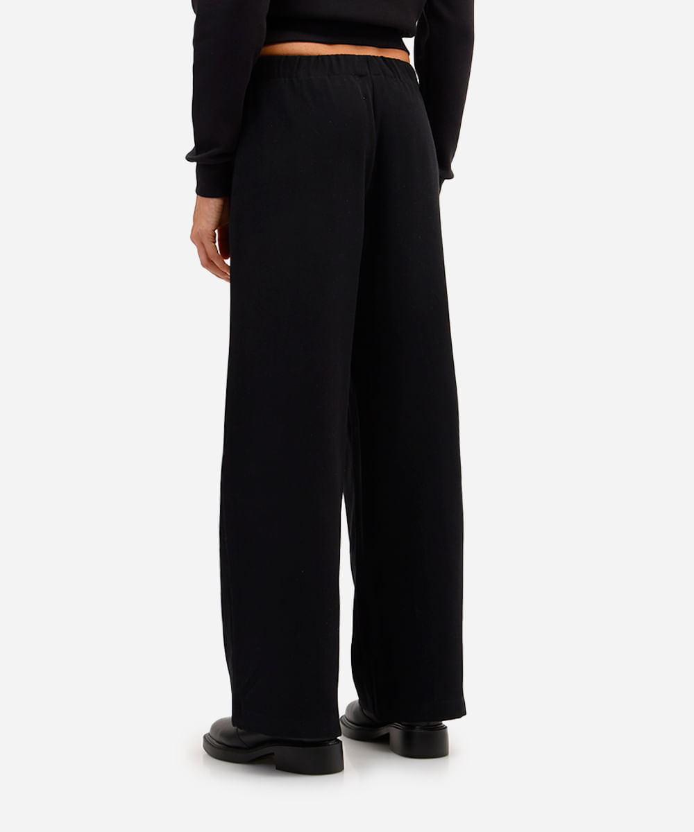 calça reta básica feminina cós elástico preta