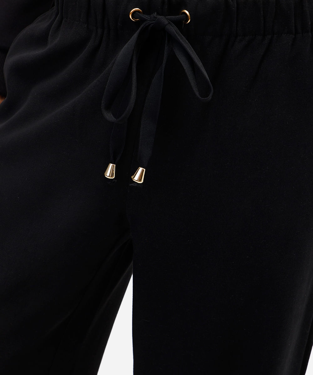 calça reta básica feminina cós elástico preta