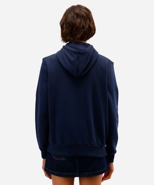 jaqueta feminina de moletom com capuz authentic azul