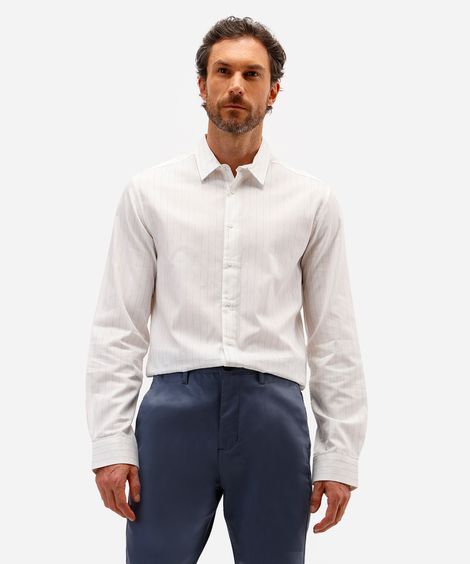camisa masculina de algodão manga longa listrada off white