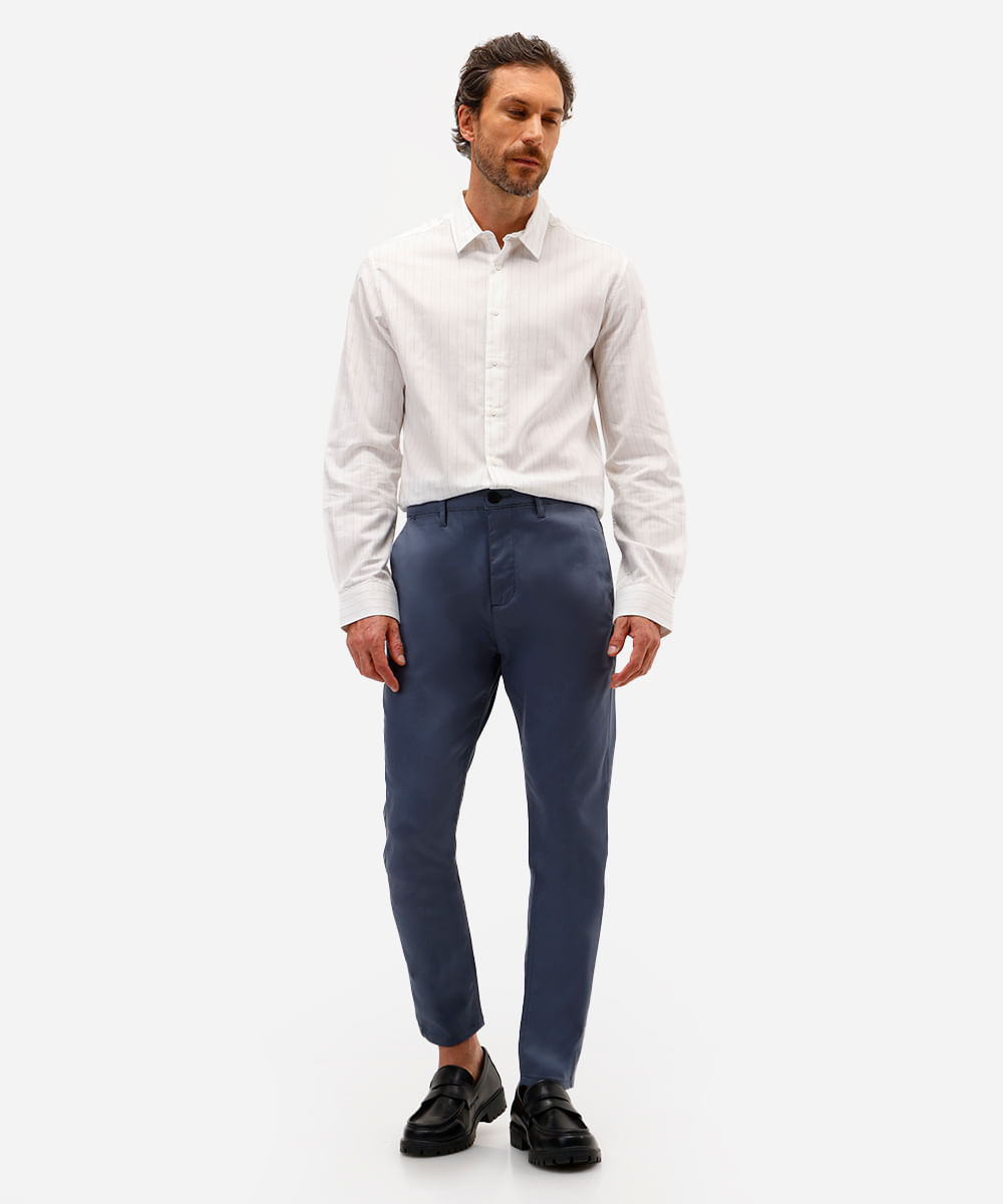 camisa masculina de algodão manga longa listrada off white