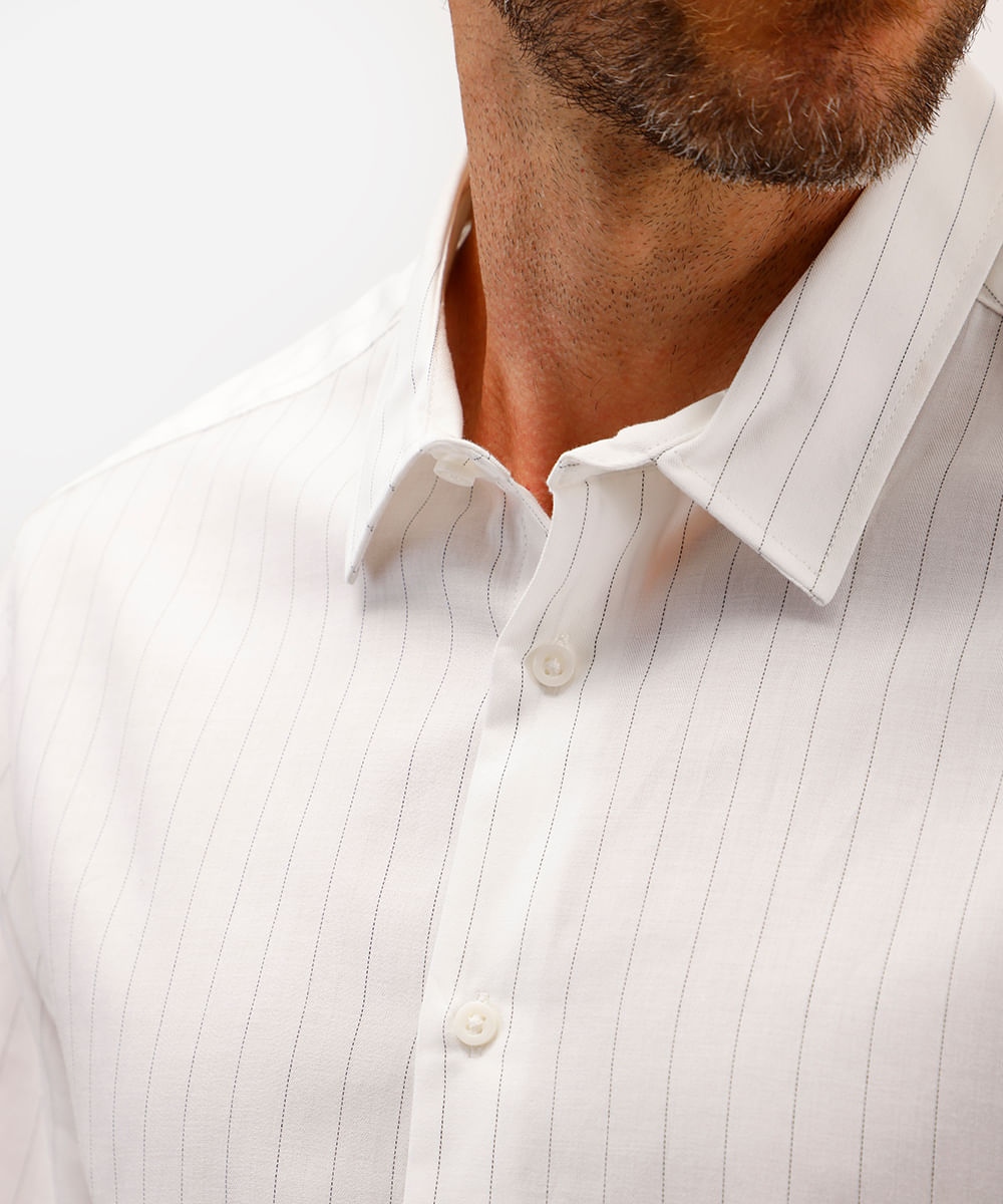 camisa masculina de algodão manga longa listrada off white