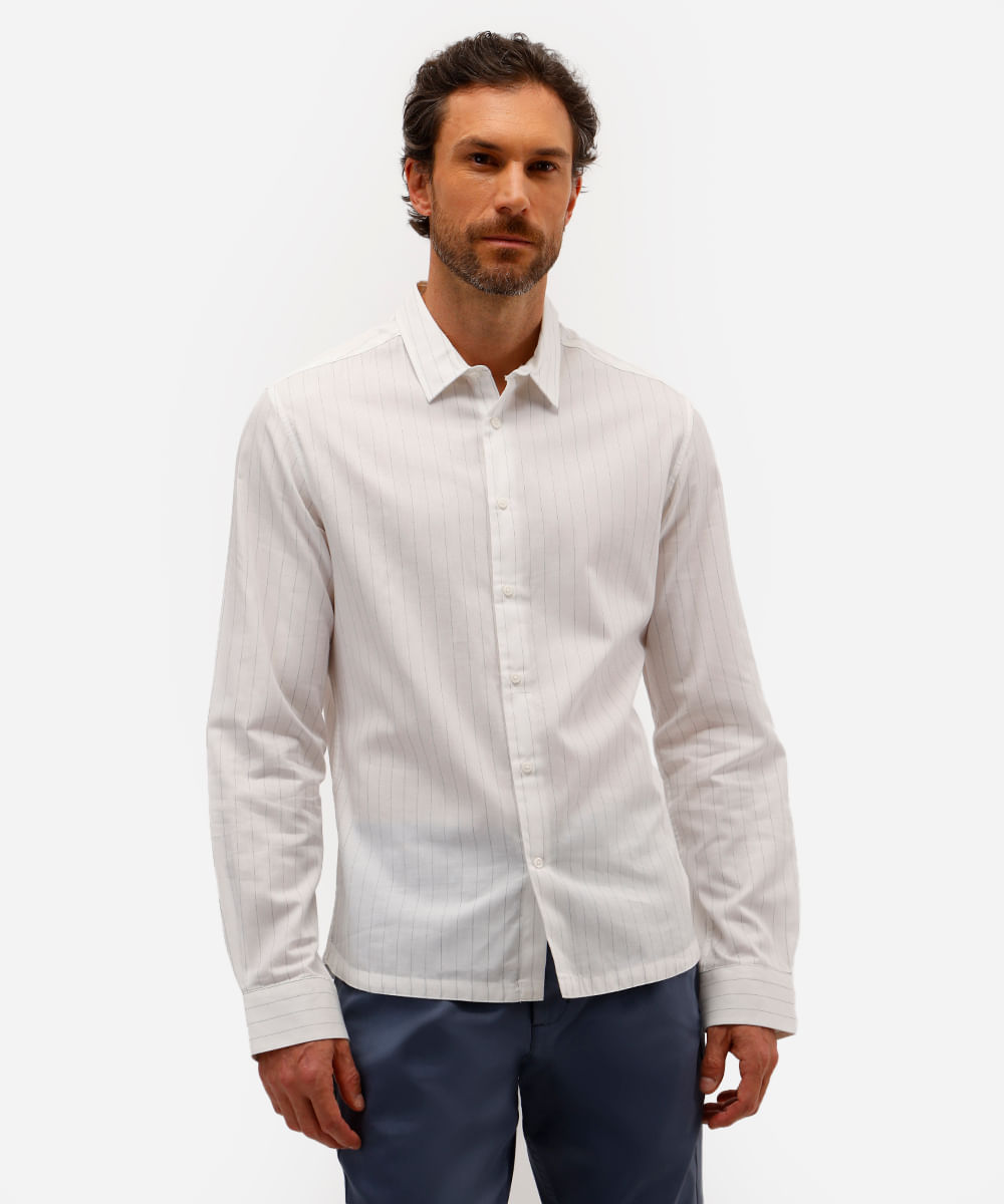 camisa masculina de algodão manga longa listrada off white