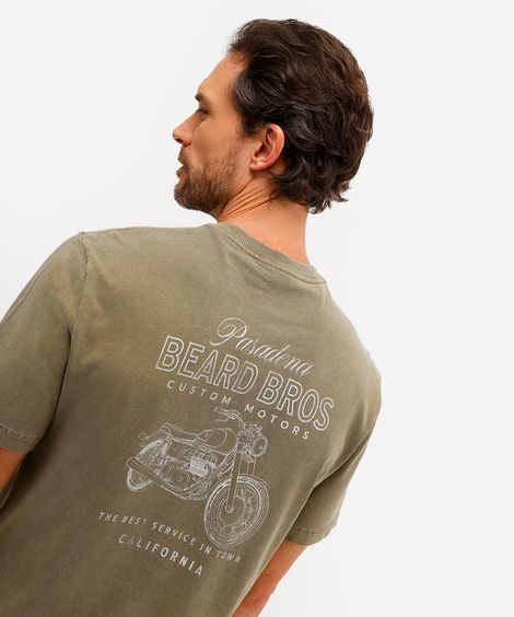 camiseta masculina de algodão estampada bege
