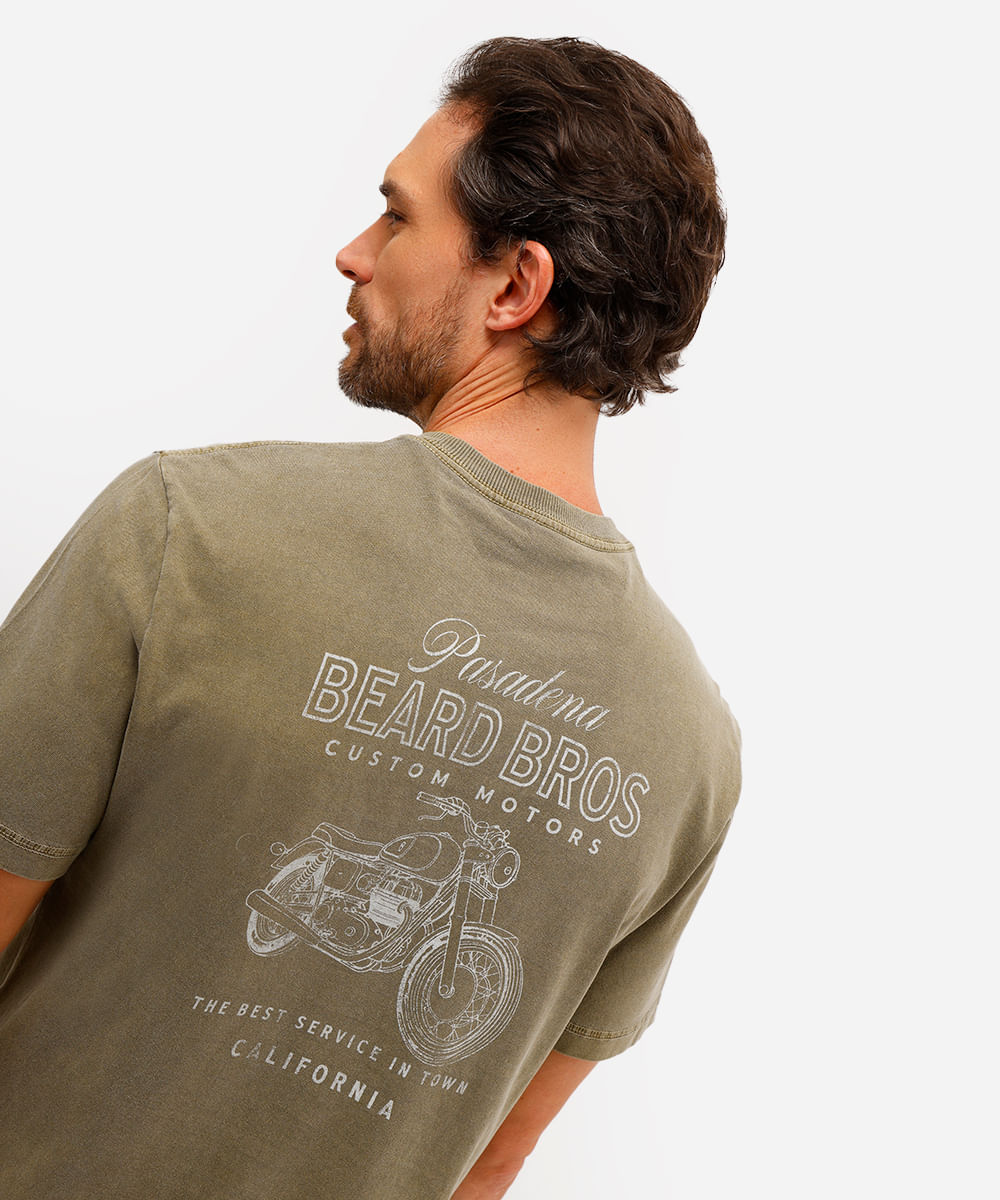 camiseta masculina de algodão estampada bege