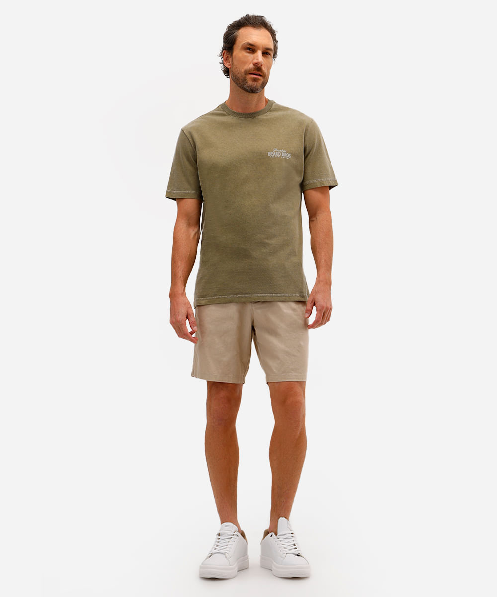 camiseta masculina de algodão estampada bege