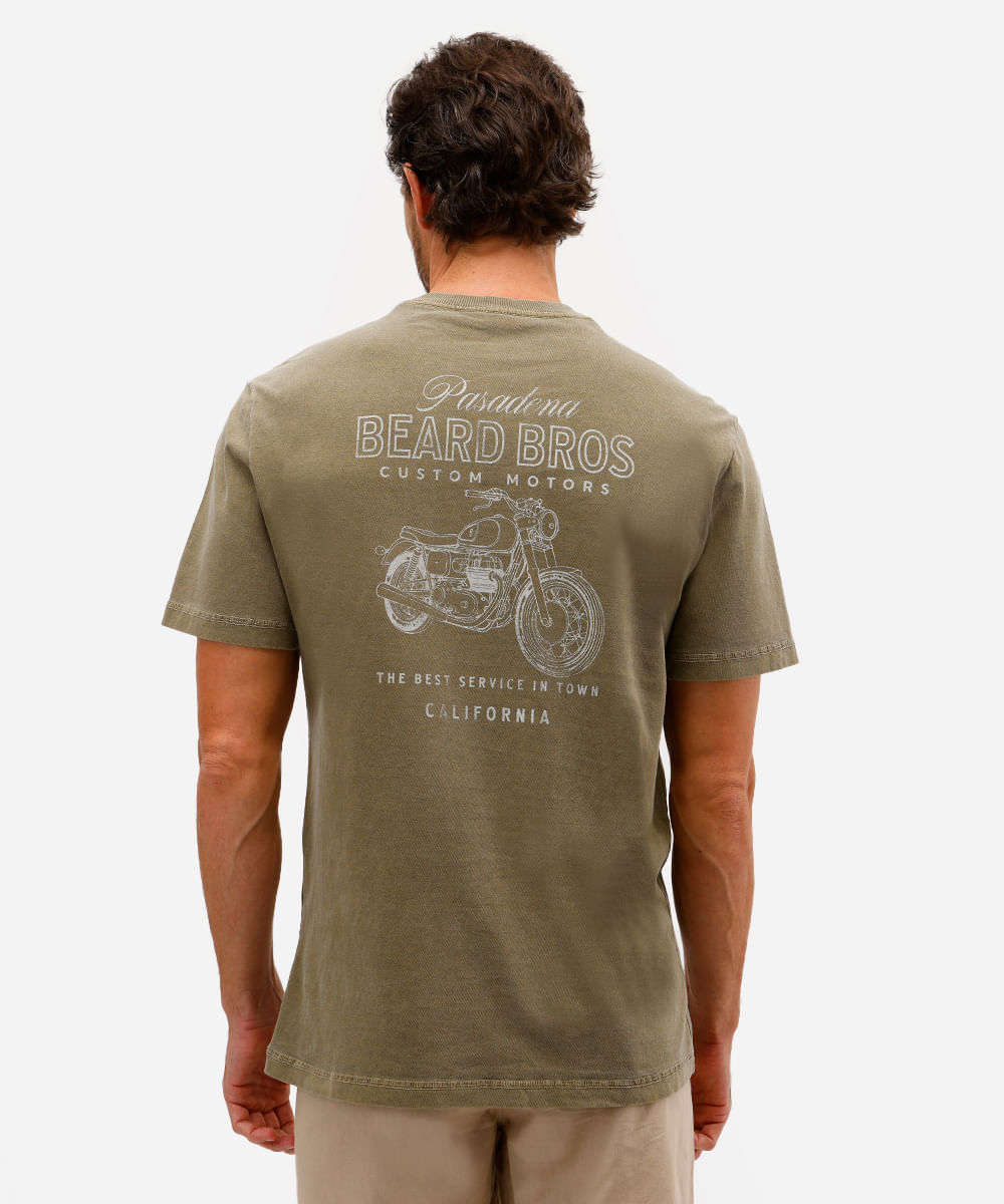 camiseta masculina de algodão estampada bege