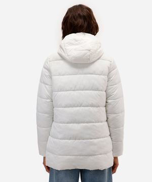 jaqueta puffer alongada com bolso off white