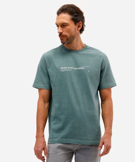 camiseta masculina de algodão never stop exploring verde