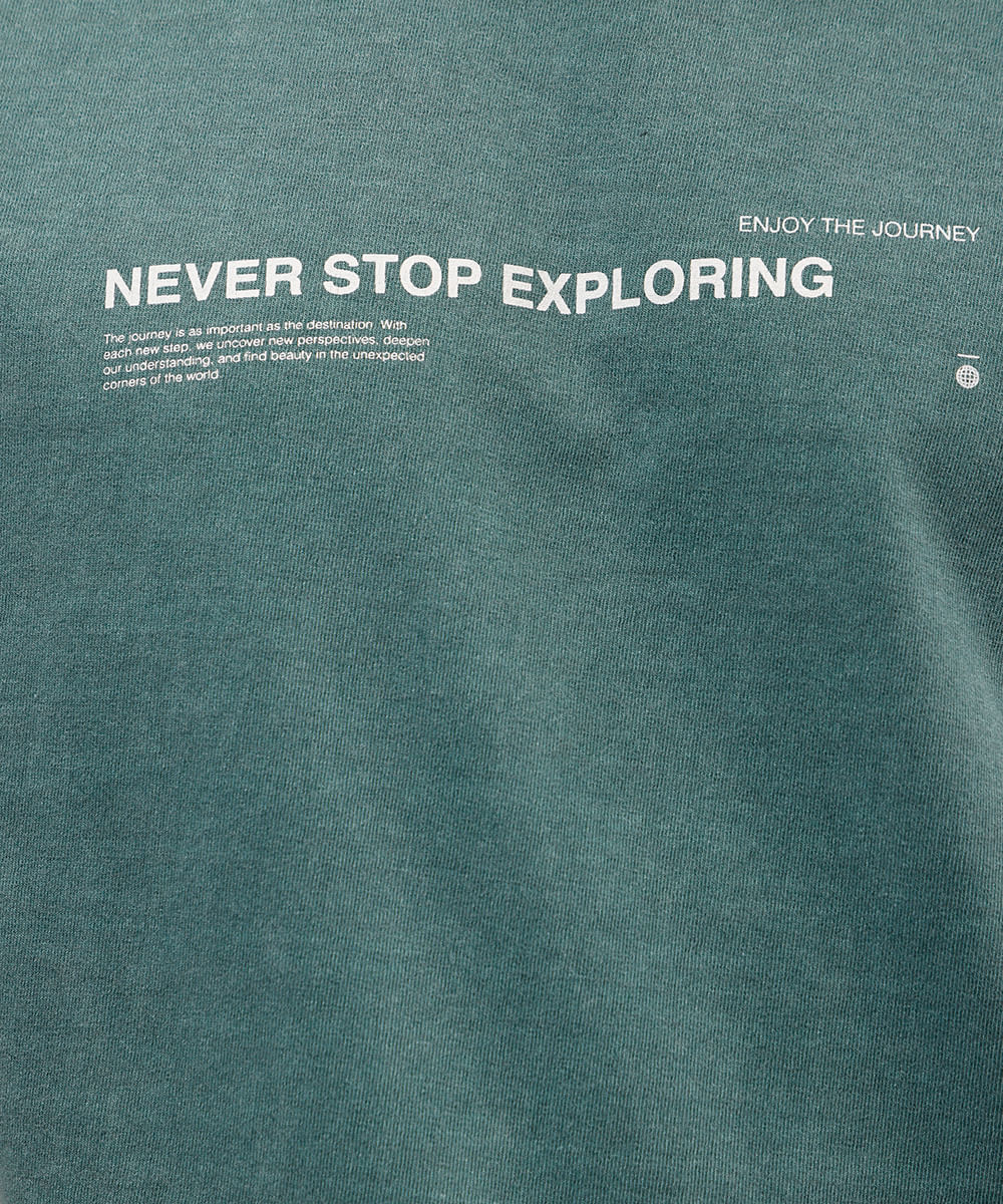 camiseta masculina de algodão never stop exploring verde