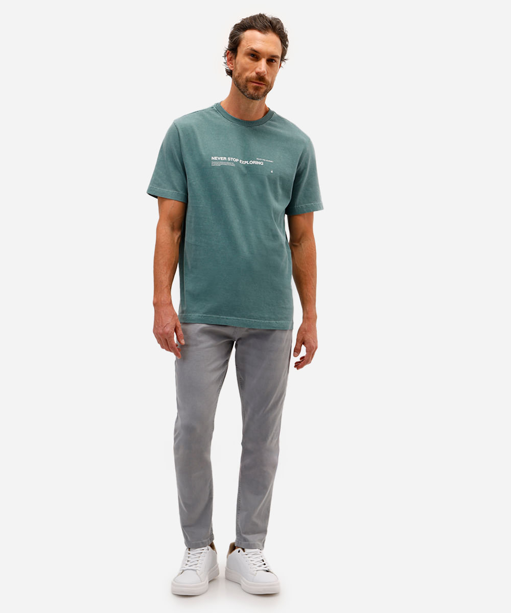 camiseta masculina de algodão never stop exploring verde