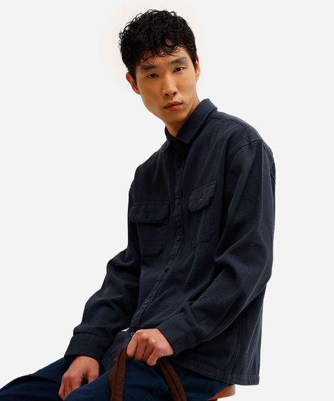 camisa overshirt masculina manga longa texturizada azul