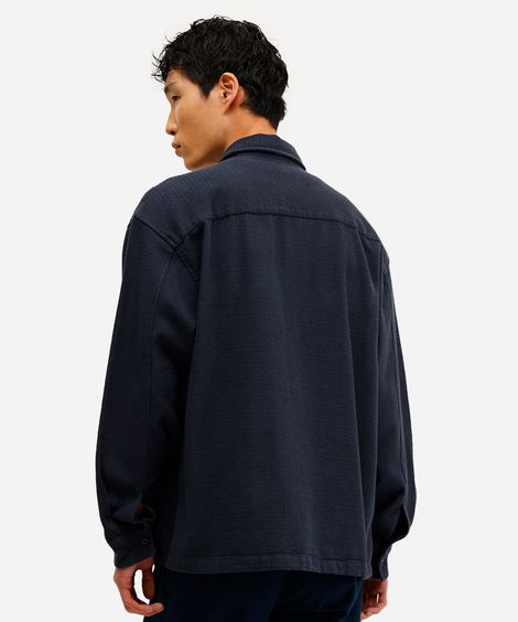 camisa overshirt masculina manga longa texturizada azul