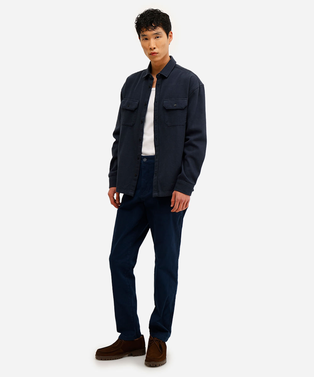 camisa overshirt masculina manga longa texturizada azul
