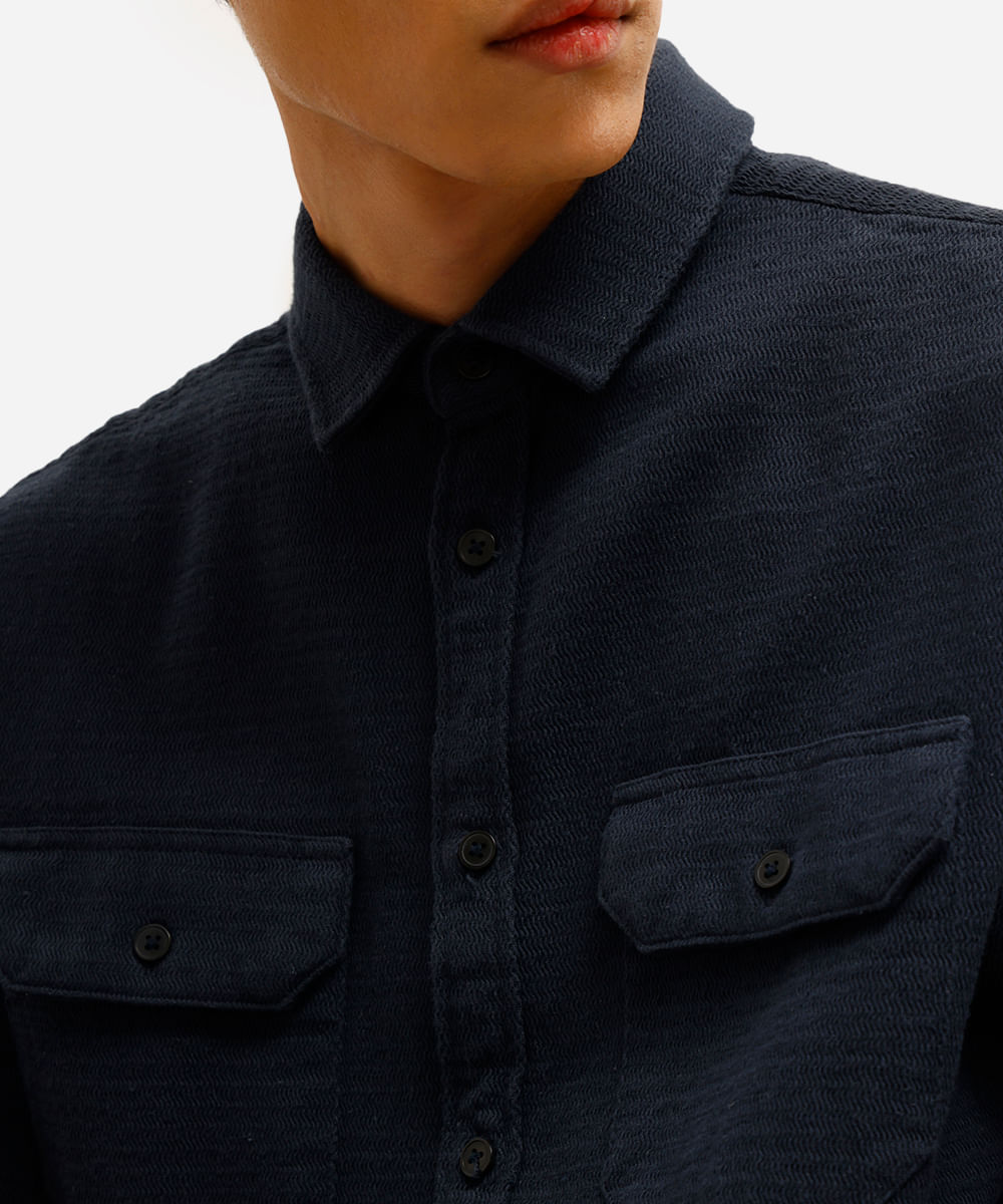 camisa overshirt masculina manga longa texturizada azul