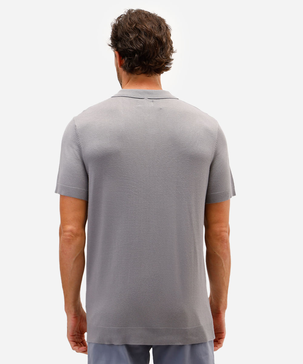 polo comfort masculina de tricot manga curta cinza
