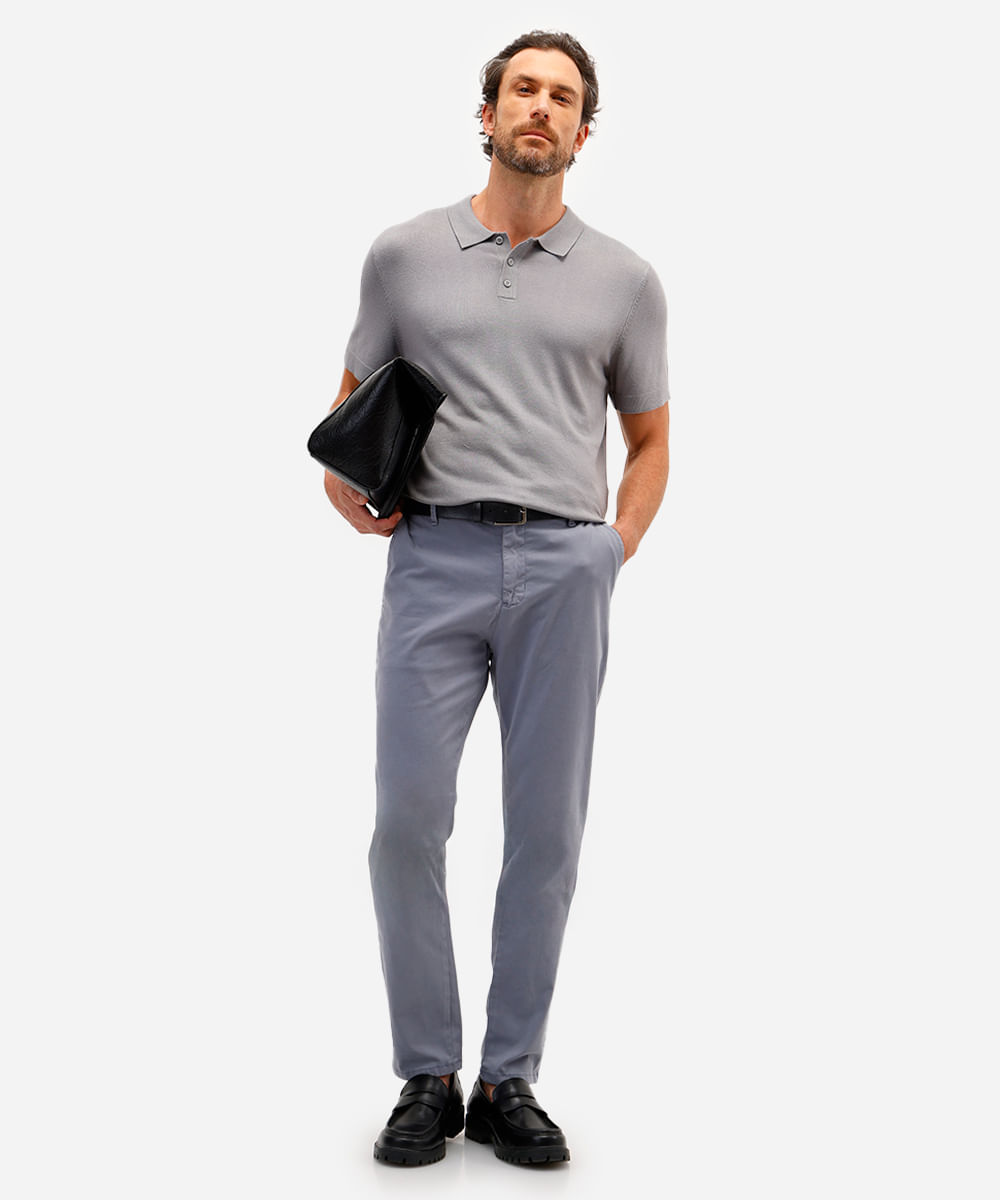 polo comfort masculina de tricot manga curta cinza