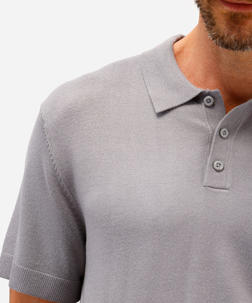polo comfort masculina de tricot manga curta cinza