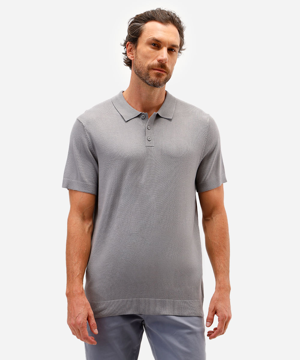 polo comfort masculina de tricot manga curta cinza