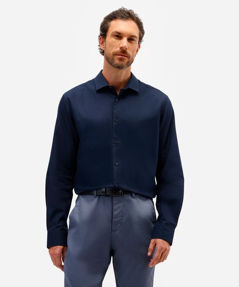 camisa masculina de algodão manga longa texturizada azul