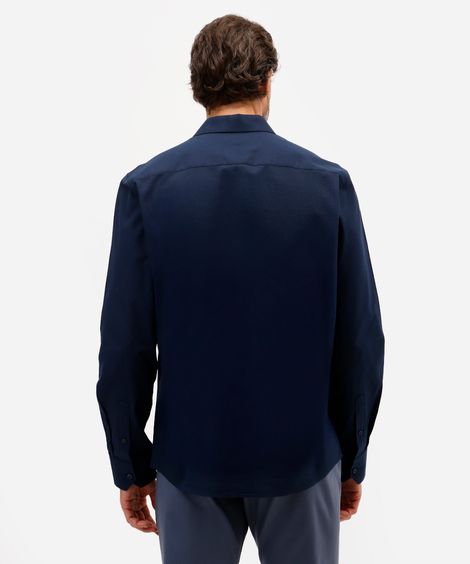 camisa masculina de algodão manga longa texturizada azul