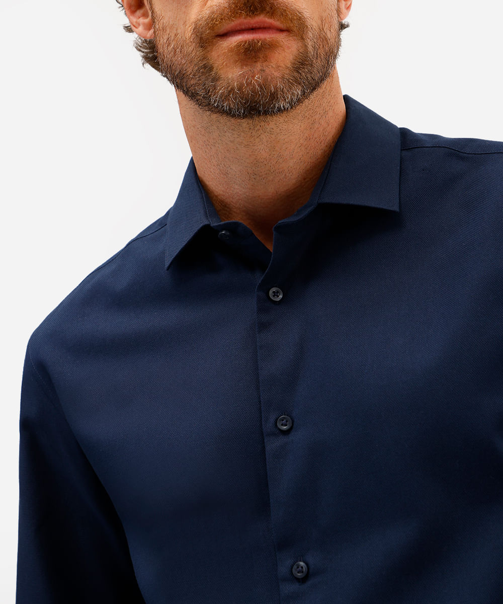 camisa masculina de algodão manga longa texturizada azul