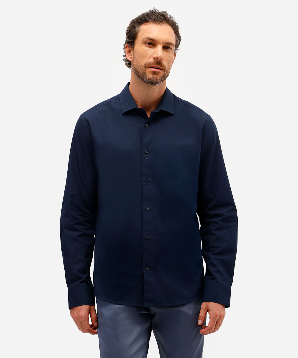 camisa masculina de algodão manga longa texturizada azul