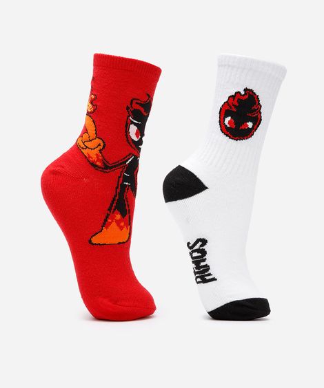 kit de 2 meias infantis cano alto athos minecraft  vermelho