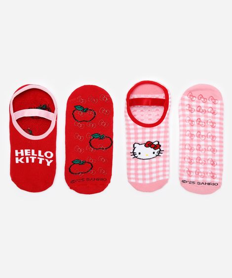 kit de 2 meias femininas sapatilha hello kitty colorida