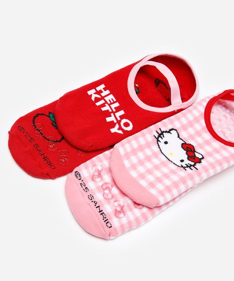 kit de 2 meias femininas sapatilha hello kitty colorida