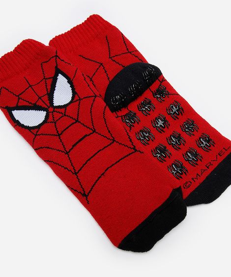 meia cano médio juvenil homem aranha vermelha