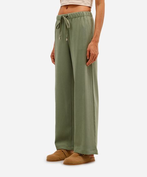 calça reta básica feminina cós elástico verde