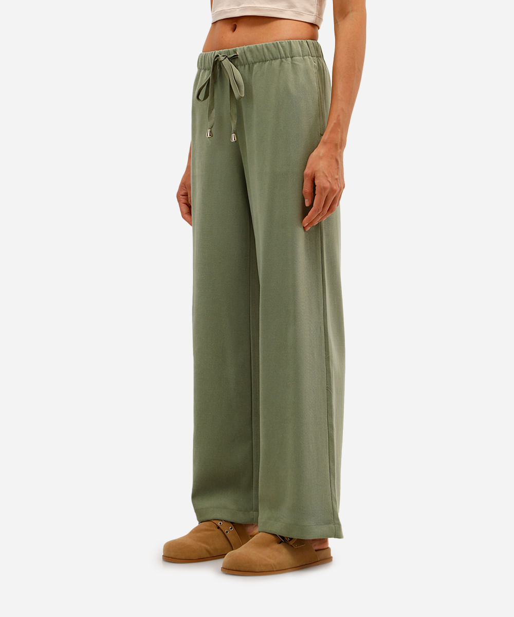 calça reta básica feminina cós elástico verde