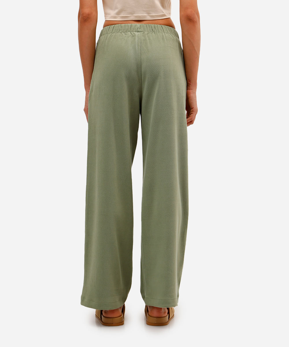 calça reta básica feminina cós elástico verde