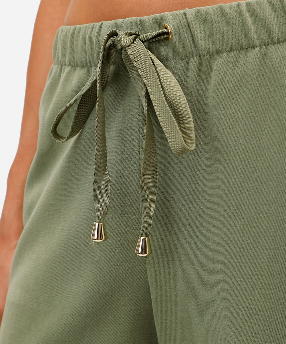 calça reta básica feminina cós elástico verde