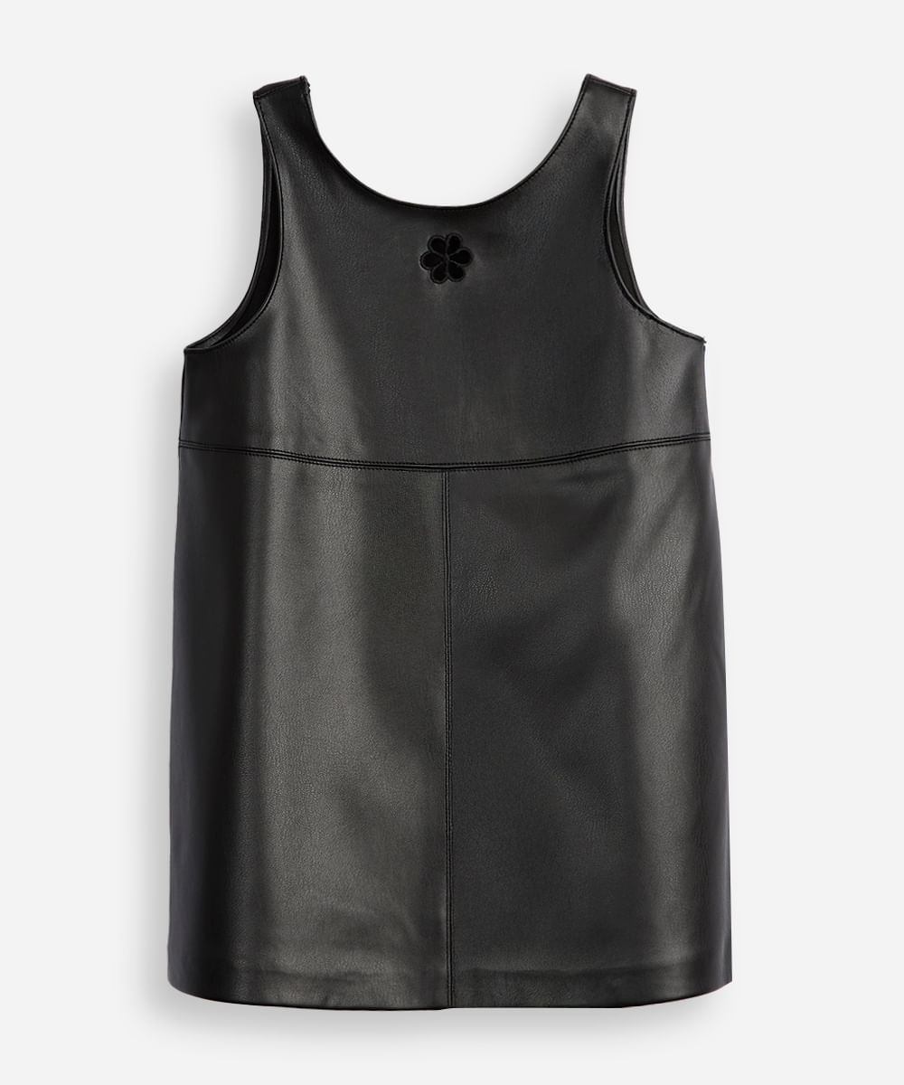 vestido evasê infantil de poliuretano preto
