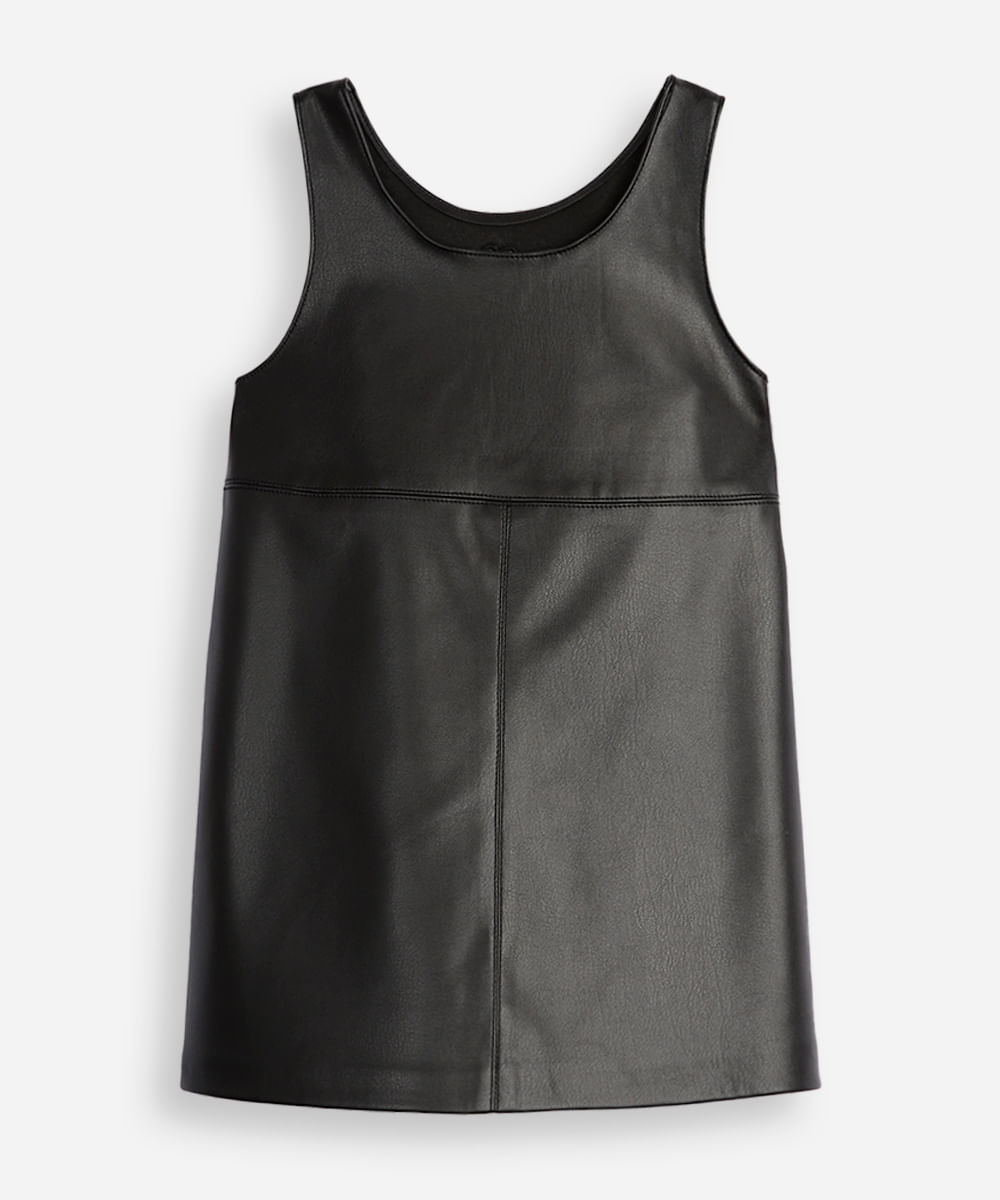 vestido evasê infantil de poliuretano preto
