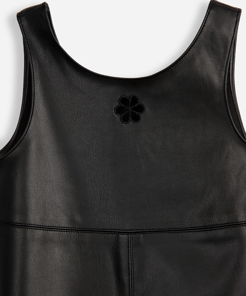 vestido evasê infantil de poliuretano preto