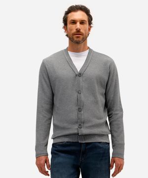 cardigan masculino de tricot texturizado cinza