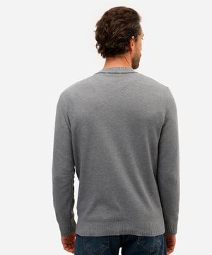 cardigan masculino de tricot texturizado cinza