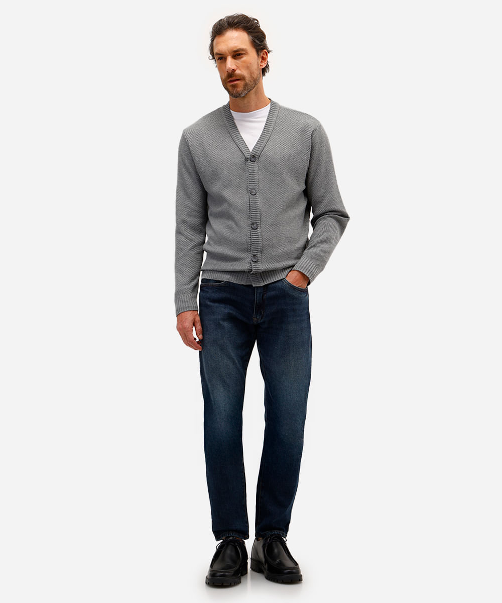 cardigan masculino de tricot texturizado cinza